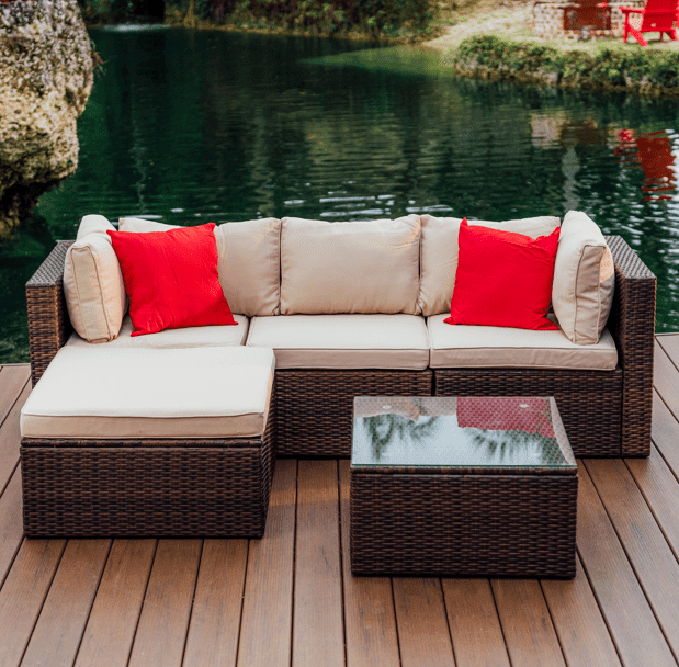 Hearth Harbor 5 Piece Outdoor Furniture Sets Wicker Sectional Patio Set Brown Beige
