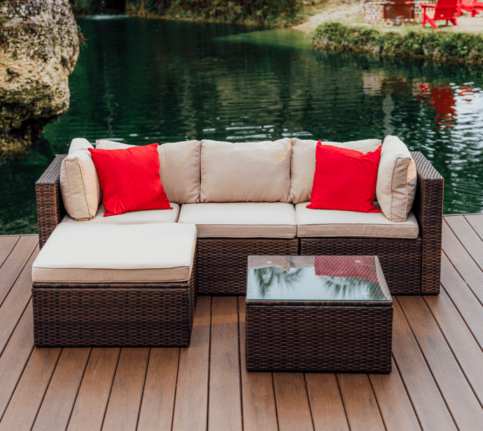 Hearth & Harbor 5-Piece Outdoor Furniture Sets, Wicker Sectional Patio Set, Brown/Beige