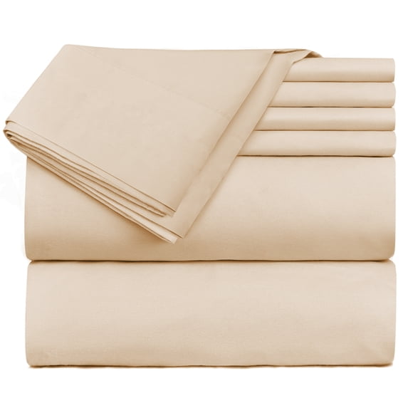 Hearth & Harbor 6-Piece 1800 Thread Count Cream Microfiber Bed Sheet Set King –Wrinkle Resistant