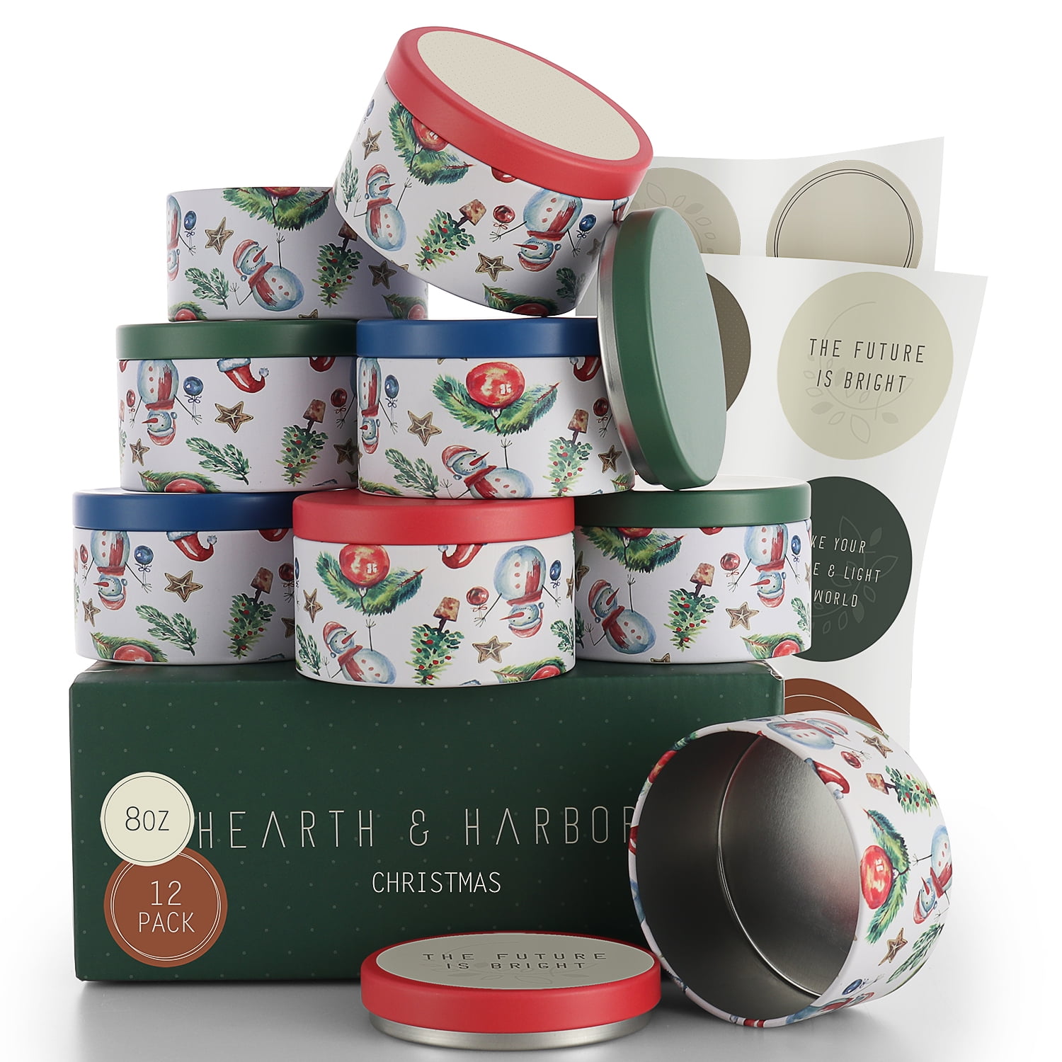 Hearth & Harbor 8 Oz, 12 Pack Christmas DIY Candle Containers with Lids ...