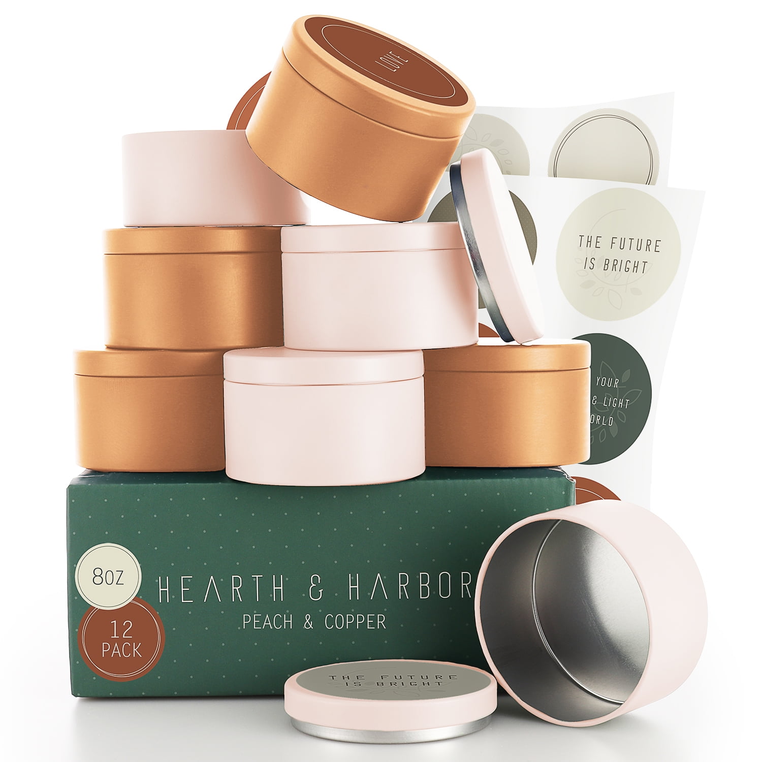 Hearth & Harbor 8 Oz, 12 Pack Peach and Copper DIY Candle Containers