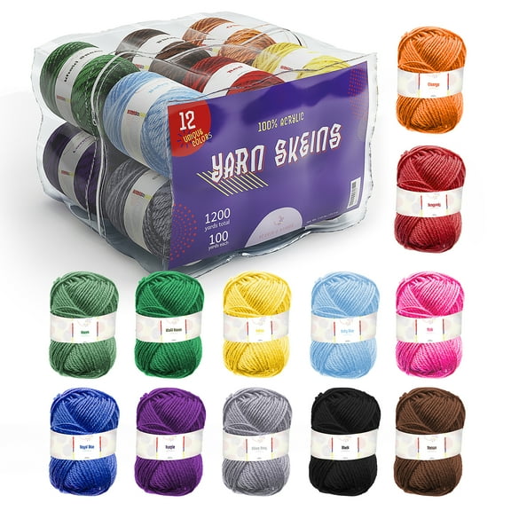 Hearth & Harbor Acrylic Yarn for Crochet, 1200 Yards, 12 Pack