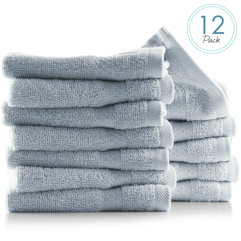 Hearth & Harbor Bath Towel Collection, 100% Cotton Luxury Set of 12  Multipurpose Wash Cloths - Ice Blue