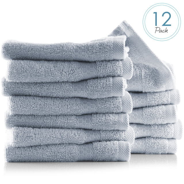 Hearth & Harbor Bath Towel Collection, 100% Cotton Luxury Set of 12 Multipurpose Wash Cloths - Ice Blue