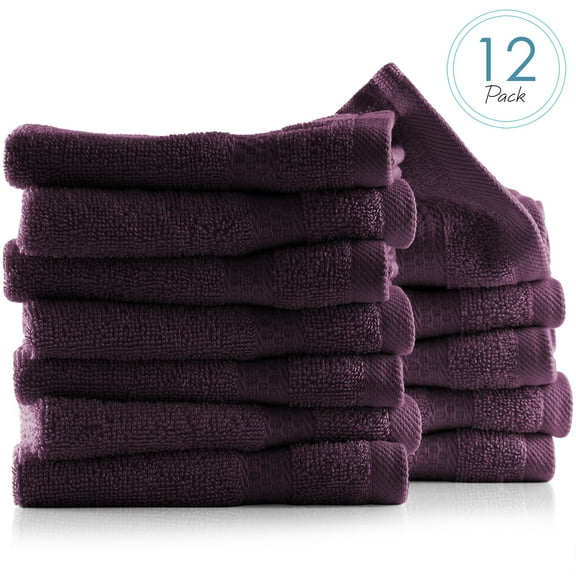 Hearth & Harbor Bath Towel Collection, 100% Cotton Luxury Set of 12 Multipurpose Wash Cloths - Purple