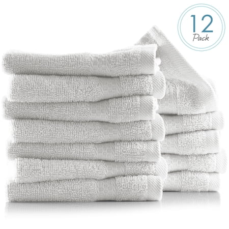 Hearth & Harbor Bath Towel Collection, 100% Cotton Luxury Set of 12 Multipurpose Wash Cloths - White