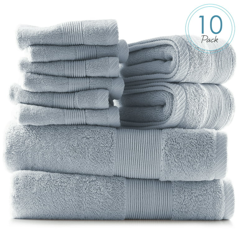 Hearth & Harbor Bath Towel Collection, 100% Cotton Luxury Soft 10 Pc Set –  Ice Blue 