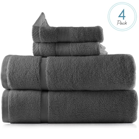 Hearth & Harbor Bath Towel Collection, 100% Cotton Luxury Soft 4 Pc Set - Dark Gray