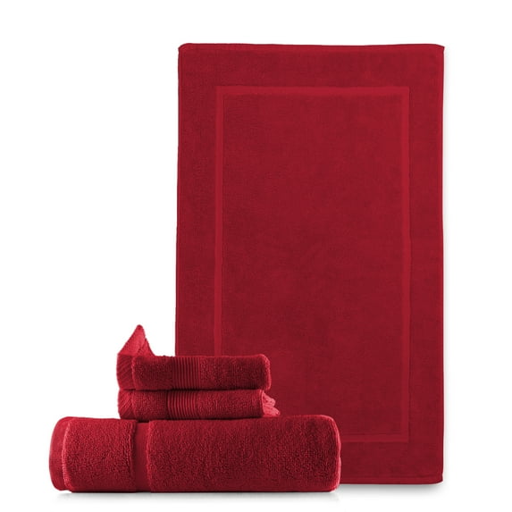Hearth & Harbor Bath Towel Collection, 100% Cotton Luxury Soft 4 Pc Set - Red