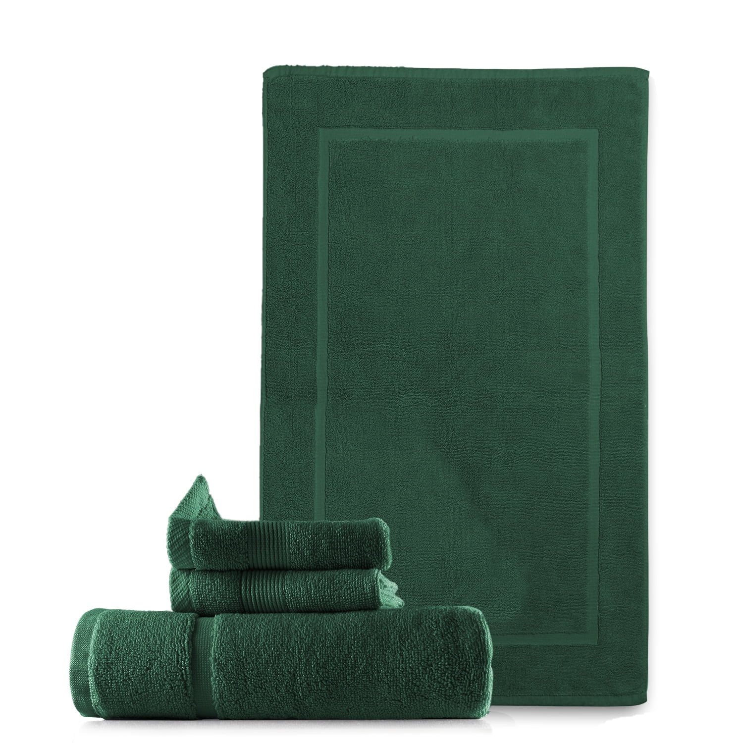 Hunter Green Cotton Bath Towel and Washcloth Set, 4 Pieces