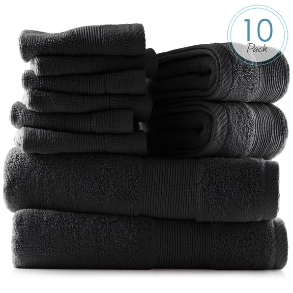 Hearth & Harbor Bath Towel Collection, 100% Cotton Luxury Soft Set of 2 Bath Towels, 2 Hand Towels & 6 Washcloths - Black