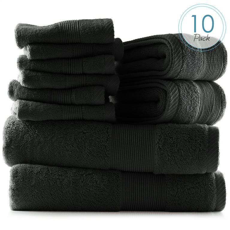 Set of 2 Black Linen Hand Towels Chevron - LinenMe