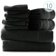 Hearth & Harbor Bath Towel Collection, 100% Cotton Luxury Soft Set of 2 Bath Towels, 2 Hand Towels & 6 Washcloths - Black