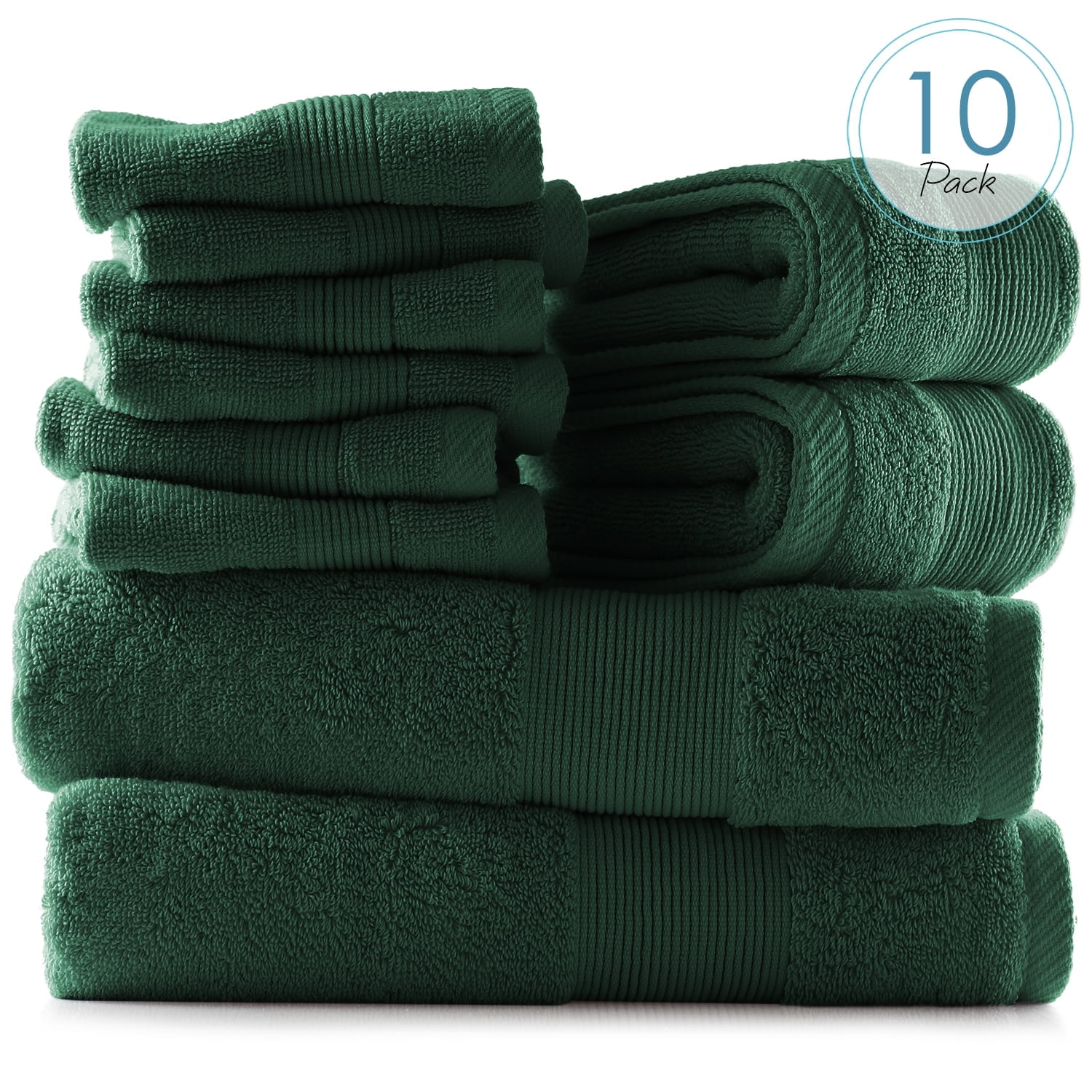 Hunter Green 10-Piece 100% Cotton Towel Set