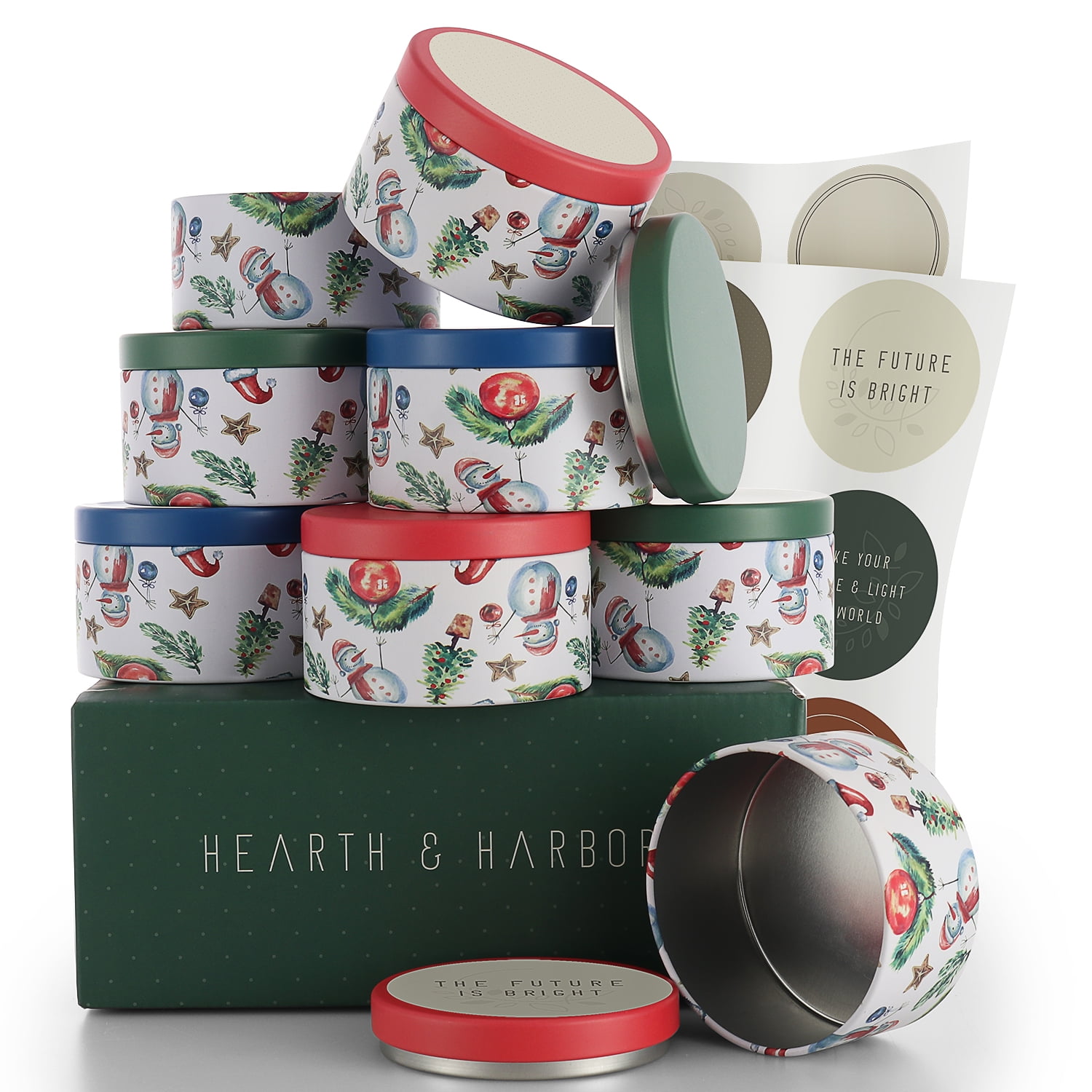 Hearth & Harbor Christmas Candle Tins for Making Christmas Candles -&nbsp; 8 Oz, 24 PCs DIY Candle Containers with Lids - Metal Candle Jars - Bulk Tins Storage for Candle