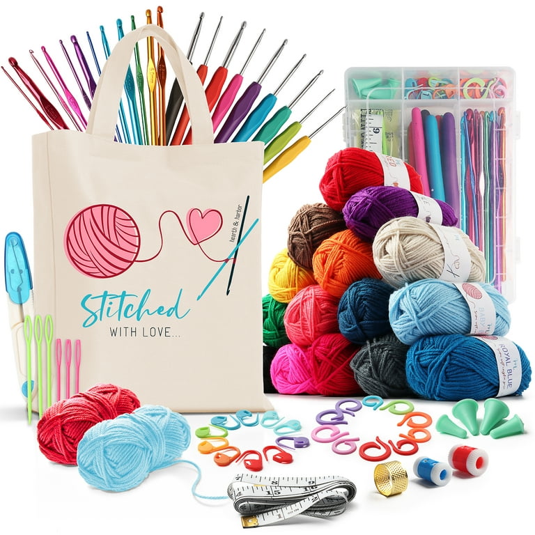  Katech Crochet Kit for Beginners, 70 Pcs Beginners Crochet Kit  for Adults Kids Includes 16 Yarns for Crocheting Crochet Hooks Set Canvas  Tote Bag Knitting Kit Complete Knitting&Crochet Supplies(Black)