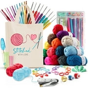 Hearth & Harbor Crochet Kit with Crochet Hooks Yarn Set 73 Piece - Premium Bundle Includes Yarn Balls, Needles, Accessories Kit, Canvas Tote Bag - Starter Pack for Kids Adults, Beginner, Professionals