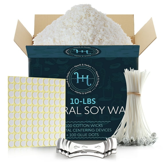 Hearth & Harbor DIY Candle Making Supplies, 10lb Soy Wax with Value Pack Accessories, White