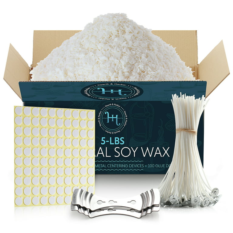 Hearth & Harbor Soy Candle Wax Flakes - Natural Soy Wax for Candle Making Premium 10 lb Bag, 50 Cotton Candle Wicks, 50 Wick STI