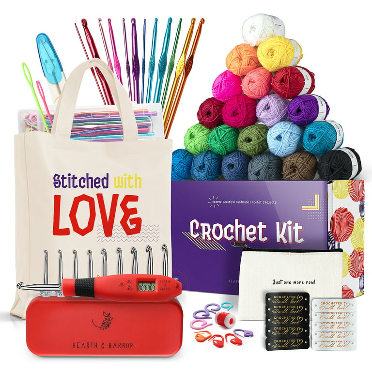 Hearth & Harbor DIY Crochet Kit (45 Pieces), Beginner Crochet Set 