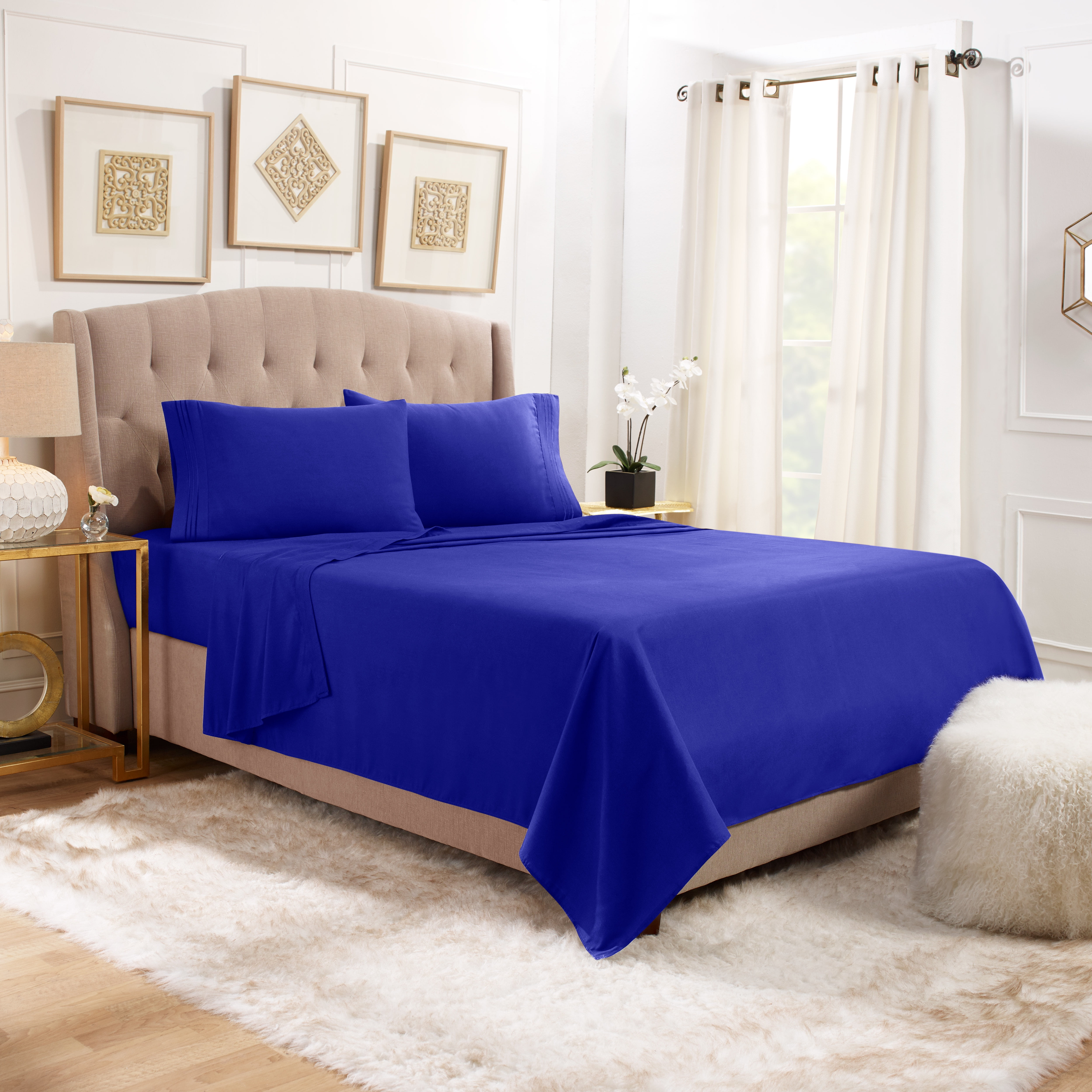 Hearth & Harbor Deep Pocket 3 Piece Solid Bed Sheet Set, 1800 Thread Count Microfiber Sheets, Twin, Royal Blue