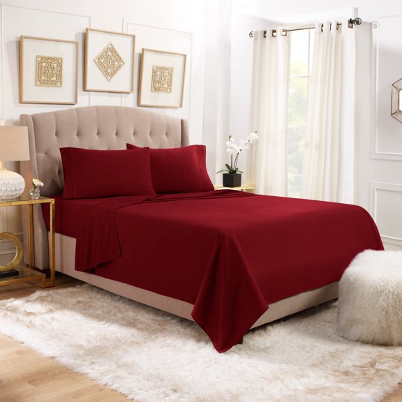 Hearth & Harbor Deep Pocket 3 Piece Solid Bed Sheet Set, 1800 Thread Count Microfiber Sheets, Twin, Ruby Wine