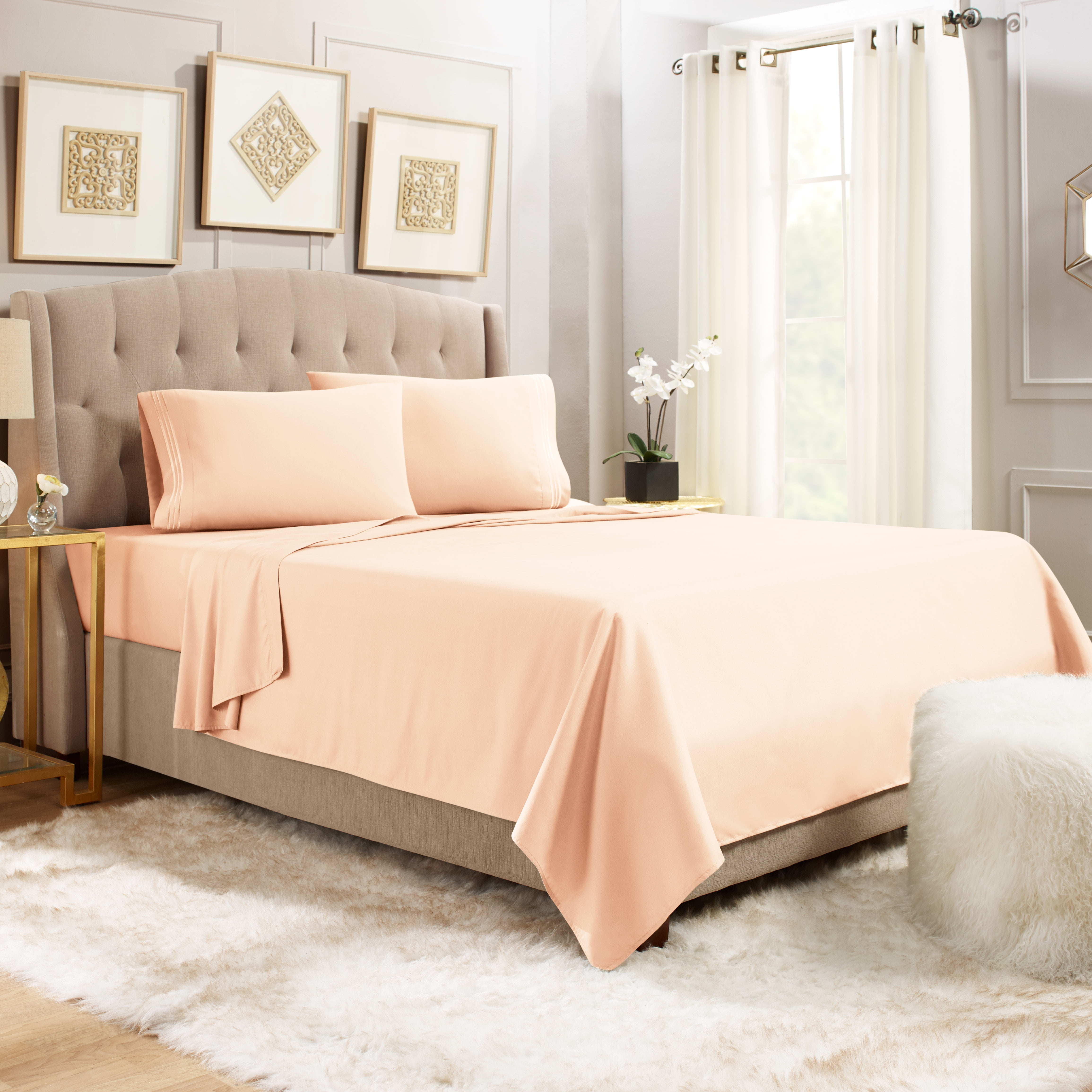 Hearth & Harbor Deep Pocket 3 Piece Solid Bed Sheet Set, 1800 Thread Count Microfiber Sheets, Twin-XL, Blush
