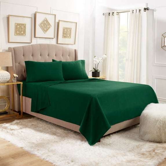 Hearth & Harbor Deep Pocket 4 Piece Solid Bed Sheet Set, 1800 Thread Count Microfiber Sheets, Full, Hunter Green
