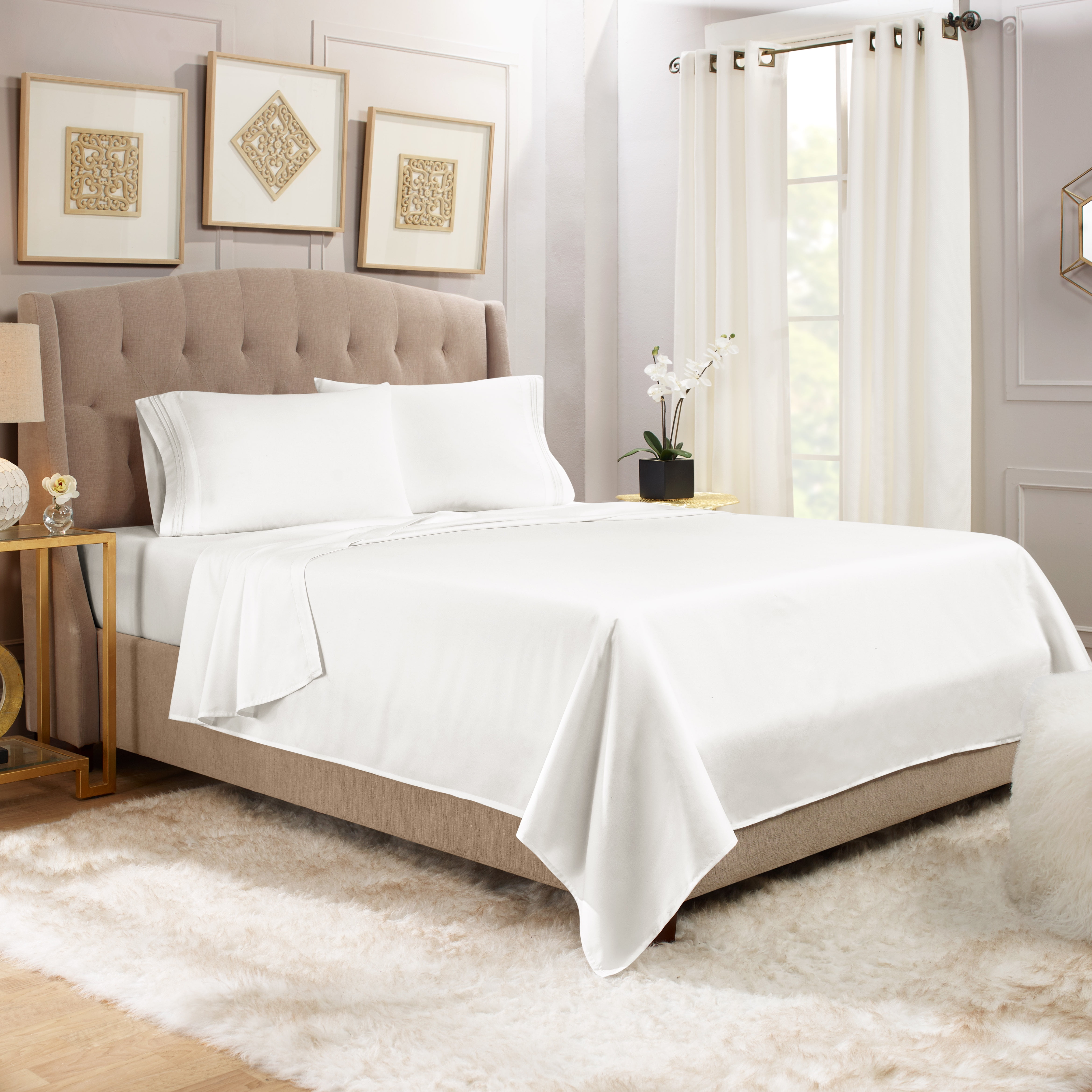 Hearth & Harbor Deep Pocket 4 Piece Solid Bed Sheet Set, 1800 Thread Count Microfiber Sheets, Full, White