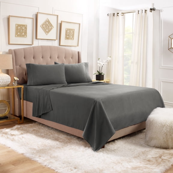 Hearth & Harbor Deep Pocket 5 Piece Solid Bed Sheet Set, 1800 Thread Count Microfiber Sheets, California King, Gray