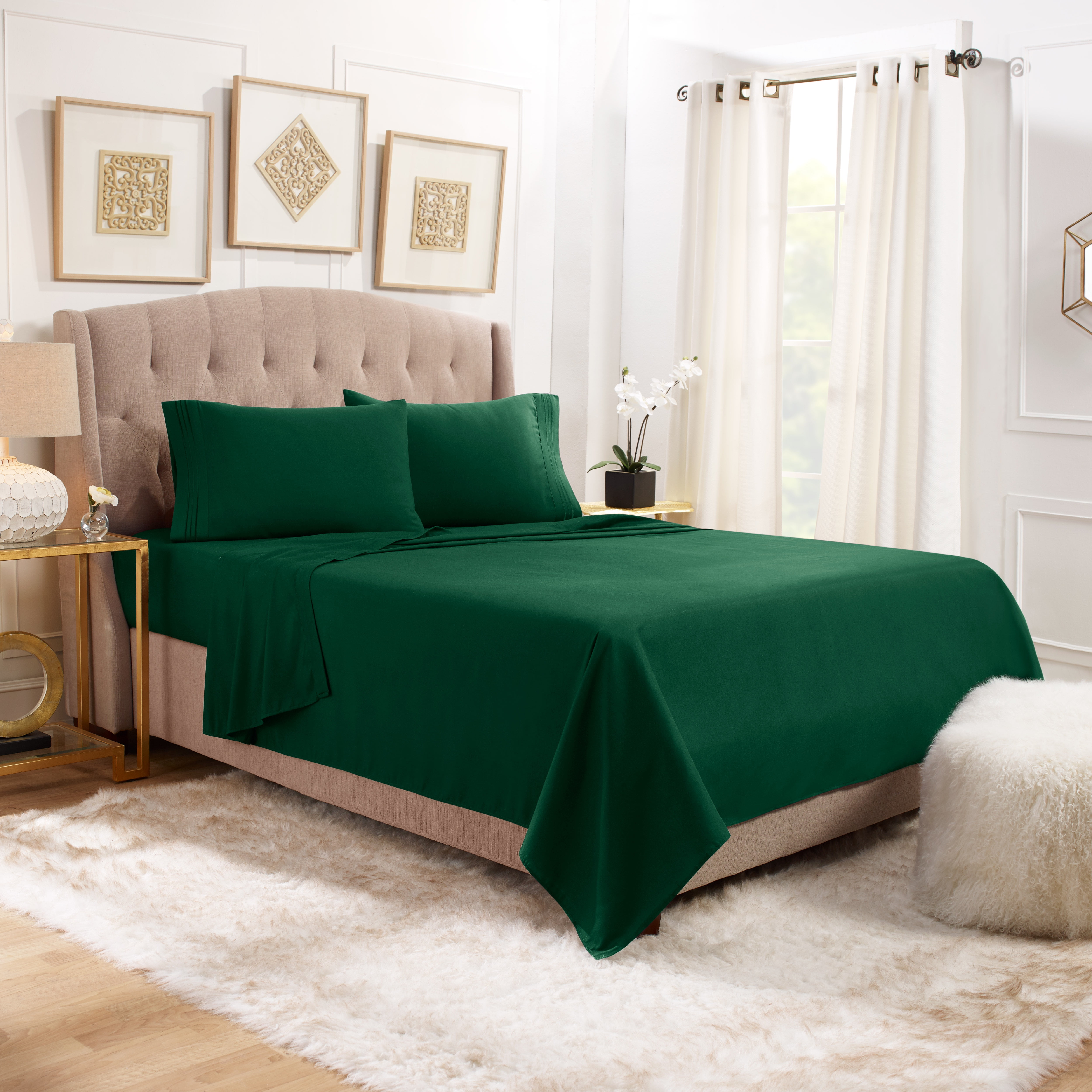 Hearth & Harbor Deep Pocket 5 Piece Solid Bed Sheet Set, 1800 Thread Count Microfiber Sheets, California King, Hunter Green