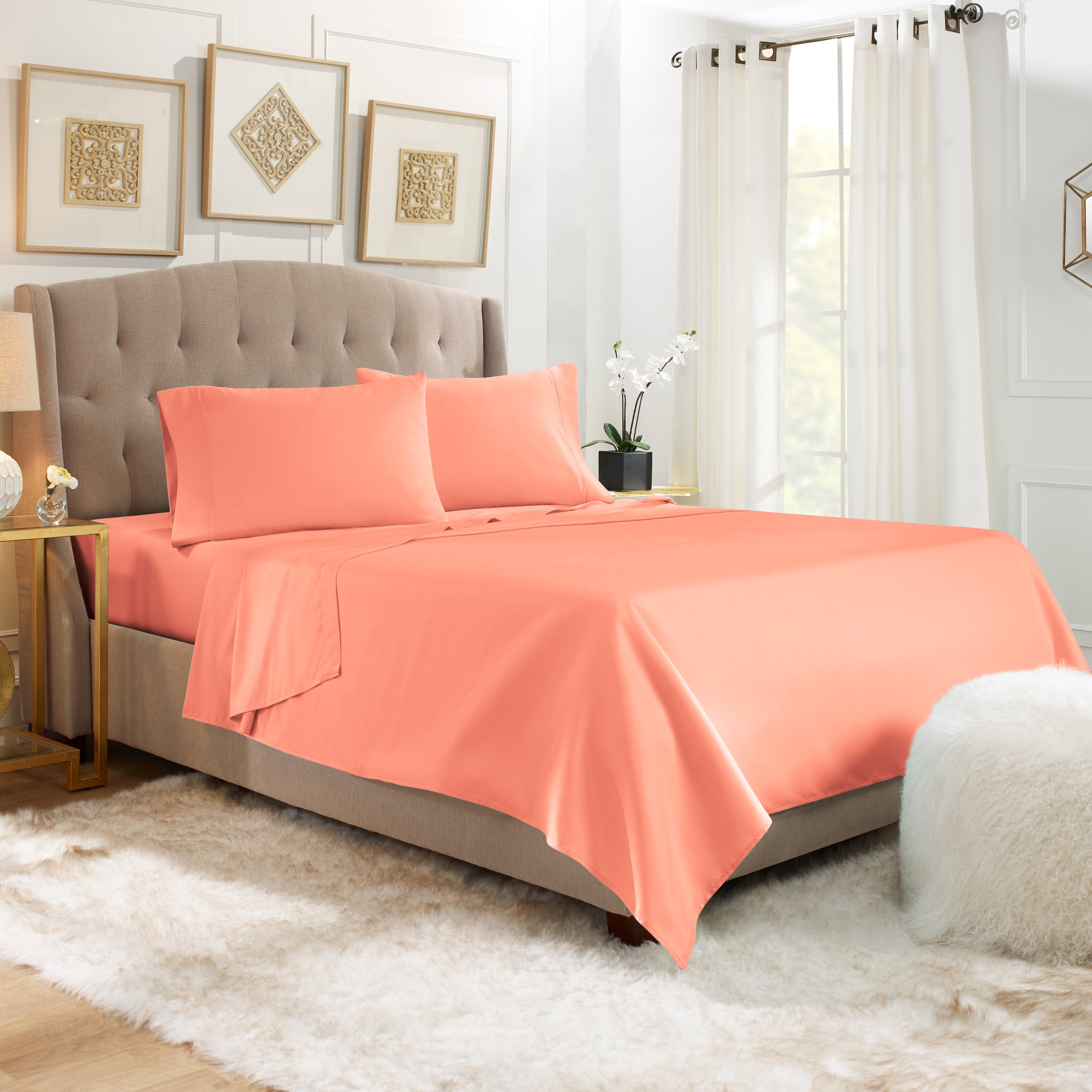 Hearth & Harbor Deep Pocket 5 Piece Solid Bed Sheet Set, 1800 Thread Count Microfiber Sheets, California King, Misty Rose