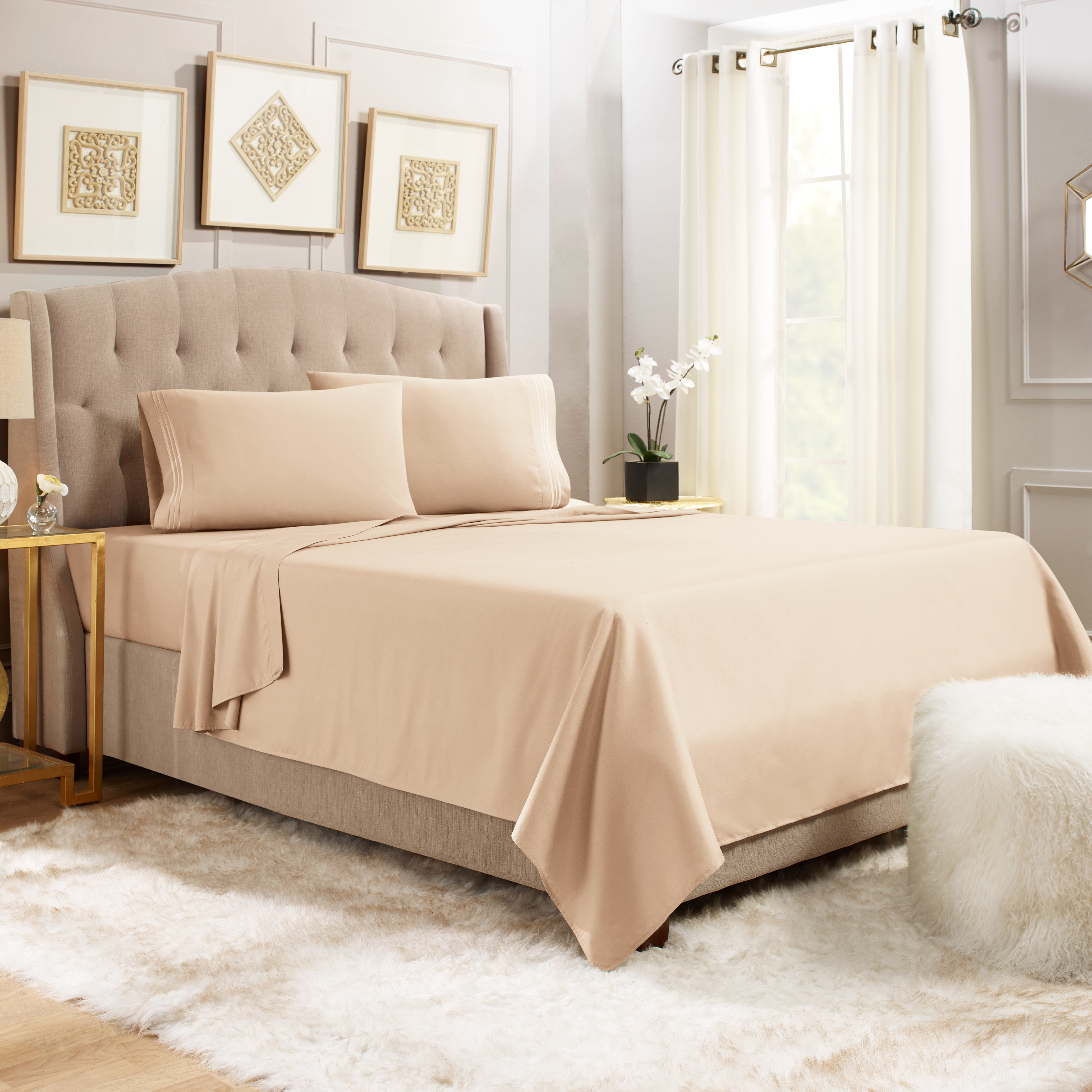Hearth & Harbor Deep Pocket 5 Piece Solid Bed Sheet Set, 1800 Thread Count Microfiber Sheets, California King, Taupe S&
