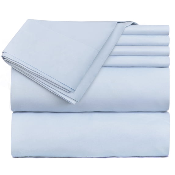 Hearth & Harbor Deep Pocket 6-Piece 1800 Thread Count Geometric Ice Blue Solid Microfiber Sheet Set