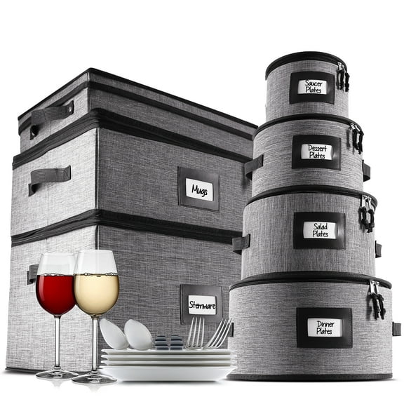 Hearth & Harbor Dinnerware Storage Container Set, Securely Padded (8pc)