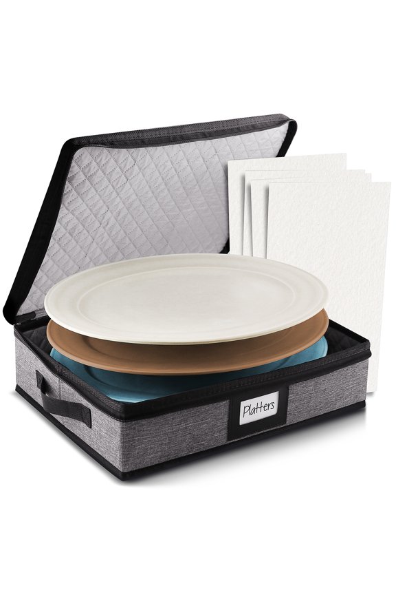 Dinnerware Storage Container for Platter Sets, Securely Padded Gray Platter Storage