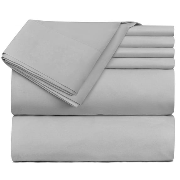 Hearth & Harbor Extra 1800 Thread Count 6-Piece Bed Sheet Set, Full – Deep Pocket Silver Microfiber