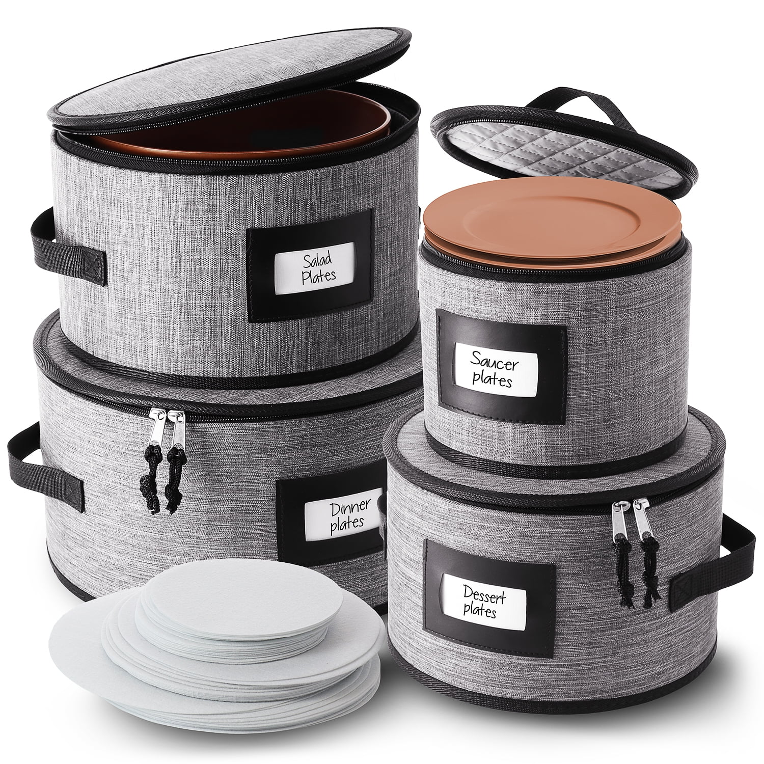 Hearth & Harbor Gray China Plate Storage, Dinnerware Storage Container ...