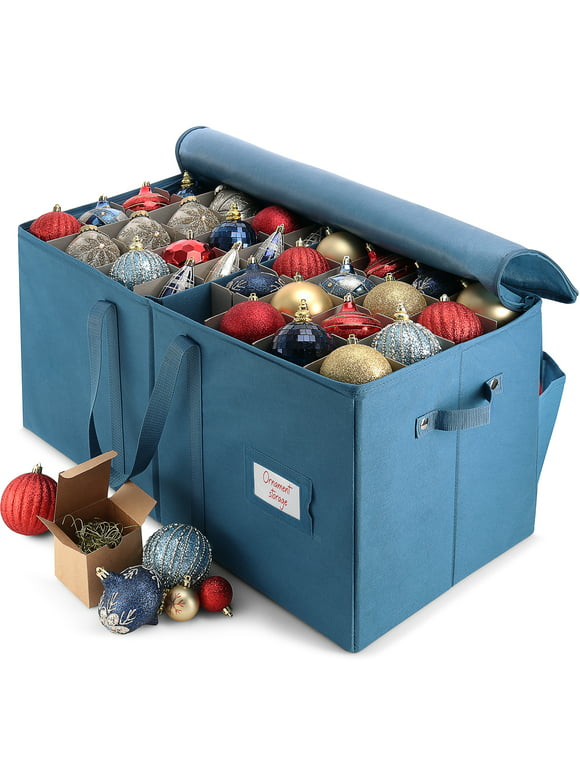 Hearth & Harbor Large Christmas Ornament Storage Box With Adjustable Dividers - Ornament Storage Container For 128 Holiday Ornaments or Decorations