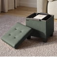 thumbnail image 1 of Hearth & Harbor Ottoman Storage Bench, Faux Leather 15" Foot Stool Ottoman With Storage, Green, 1 of 8
