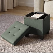 Hearth & Harbor Ottoman Storage Bench, Faux Leather 15" Foot Stool Ottoman With Storage, Green