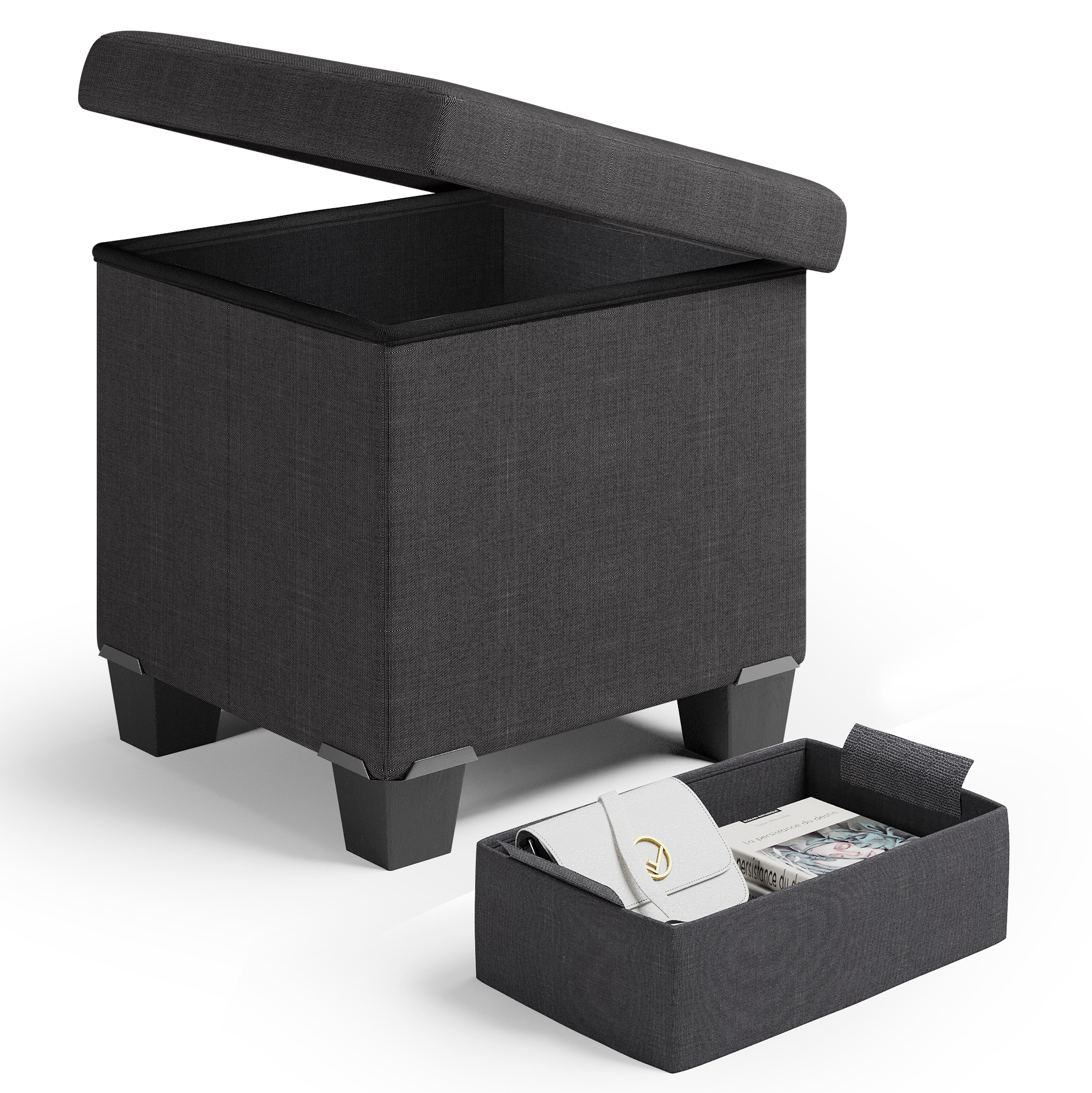 Humble Crew Collapsible Cube Storage Ottoman Foot Stool with Tray