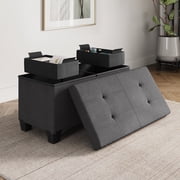Hearth & Harbor Ottoman Storage Bench, Linen 30" Ottoman with Storage, Gray