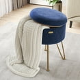 thumbnail image 1 of Hearth & Harbor Ottoman with Storage, Round Storage Ottoman, Vanity Stool and Foot Stool with Storage, Textured Velvet Blue, 1 of 8