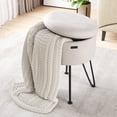 thumbnail image 1 of Hearth & Harbor Round Ottoman with Storage, Luxurious Foot Stool and Chic Vanity Stool with Storage, Elegant Textured Velvet Cream, 1 of 8