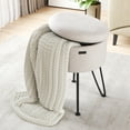 thumbnail image 1 of Hearth & Harbor Ottoman with Storage, Round Storage Ottoman, Vanity Stool and Foot Stool with Storage, Textured Velvet Cream, 1 of 8