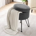 thumbnail image 1 of Hearth & Harbor Round Ottoman with Storage, Luxurious Foot Stool and Chic Vanity Stool with Storage, Elegant Textured Velvet Grey, 1 of 8