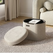 Hearth & Harbor Oval Storage Ottoman Bench, Boucle 16" Ottoman with Storage , Beige