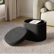 Hearth & Harbor Oval Storage Ottoman Bench, Boucle 16" Ottoman with Storage , Grey