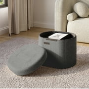 Hearth & Harbor Oval Storage Ottoman Bench, Boucle 16" Ottoman with Storage , Grey